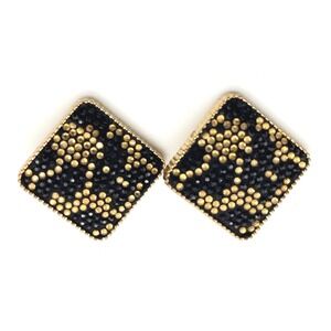 Stud Earrings Square Black Gold Rhinestone Geometric‎ Statement Jewelry